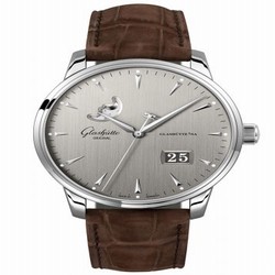 Glashutte Original Senator Excellence Panorama Date Moonphase Stainless Steel / Grey / Alligator / Folding 1-36-04-03-02-51