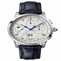Glashutte Original Senator Chronograph Panorama Date Platinum / Silver / Alligator / Folding 1-37-01-02-03-30