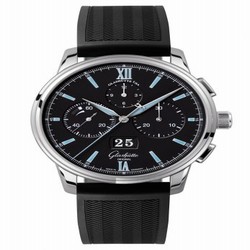 Glashutte Original Senator Chronograph Panorama Date Stainless Steel / Black / Rubber / Pin 1-37-01-03-02-06