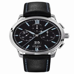 Glashutte Original Senator Chronograph Panorama Date Stainless Steel / Black / Calf / Folding 1-37-01-03-02-35
