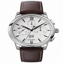 Glashutte Original Senator Chronograph Panorama Date Stainless Steel / Silver / Calf / Folding 1-37-01-05-02-55