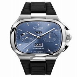 Glashutte Original Seventies Chronograph Panorama Date Blue / Rubber / Folding 1-37-02-03-02-53