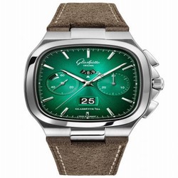 Glashutte Original Seventies Chronograph Panorama Date Green / Nubuck / Folding 1-37-02-04-02-55