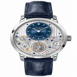 Glashutte Original Senator Chronometer Tourbillon Platinum / Blue / Alligator / Folding 1-58-05-01-03-50