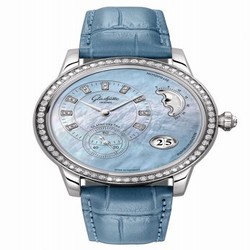Glashutte Original PanoMatic Luna Stainless Steel / Diamond / Blue MOP / Alligator / Pin 1-90-12-03-12-02