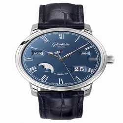 Glashutte Original Senator Perpetual Calendar Stainless Steel / Blue / Alligator / Folding 100-02-07-12-30