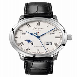 Glashutte Original Senator Perpetual Calendar Stainless Steel / Silver / Alligator / Pin 100-02-22-12-01
