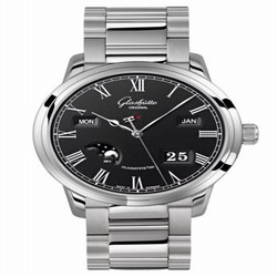 Glashutte Original Senator Perpetual Calendar Stainless Steel / Black / Bracelet 100-02-25-12-14