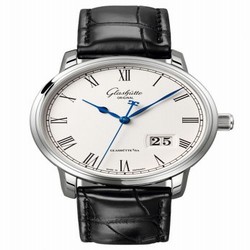 Glashutte Original Senator Panorama Date Stainless Steel / Silver / Alligator / Folding 100-03-32-42-04
