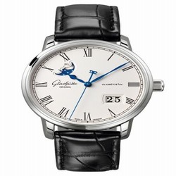 Glashutte Original Senator Panorama Date Moon Phase Stainless Steel / Silver / Alligator / Folding 100-04-32-12-01