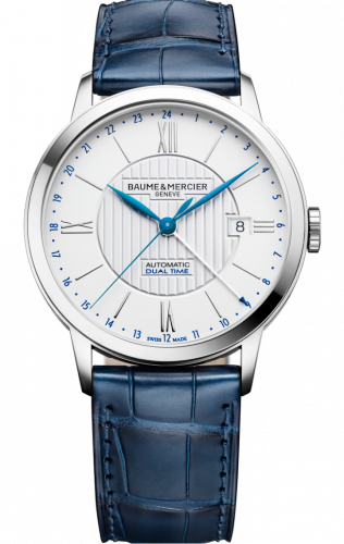 Baume & Mercier Classima 40 Dual Time Stainless Steel / Silver / Alligator 10272