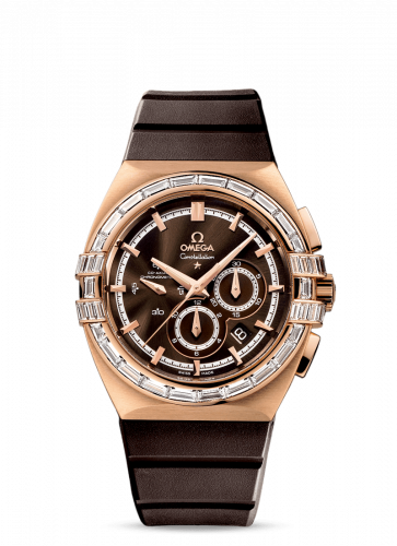 Omega Constellation Co-Axial 41 Chronograph Double Eagle Red Gold / Baguette / Brown / Rubber 121.57.41.50.13.001