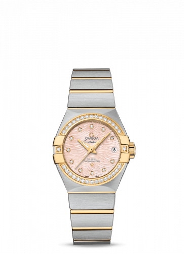 Omega Constellation Co-Axial 27 Brushed Stainless Steel / Yellow Gold / Diamond / Pink MOP 123.25.27.20.57.005