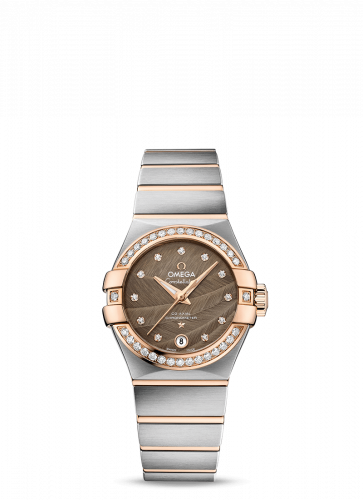Omega Constellation Co-Axial 27 Brushed Stainless Steel / Red Gold / Diamond / Brown Feather 123.25.27.20.63.001