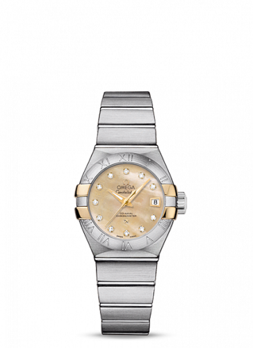 Omega Constellation Co-Axial 27 Brushed Stainless Steel / Yellow Gold Claws / Champagne MOP 123.20.27.20.57.003