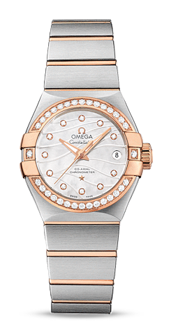 Omega Constellation Co-Axial 27 Brushed Stainless Steel / Red Gold / Diamond / Wavy MOP 123.25.27.20.55.005