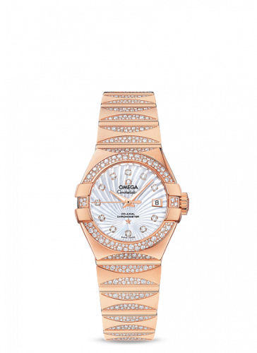 Omega Constellation Co-Axial 27 Polished Red Gold / Waxing Moon Snow / MOP Supernova 123.55.27.20.55.003
