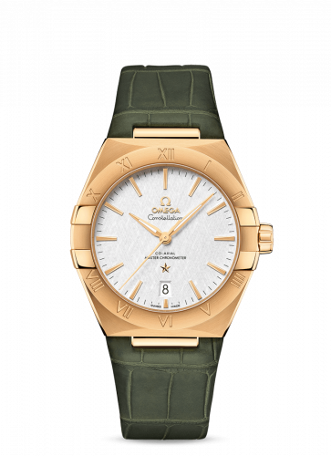 Omega Constellation Master Chronometer 39 Yellow Gold / Silver / Alligator 131.53.39.20.02.002