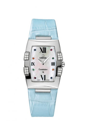 Omega Constellation Quadrella Quartz 25 Stainless Steel / MOP / Blue Alligator 1886.79.33