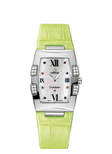 Omega Constellation Quadrella Quartz 25 Stainless Steel / MOP / Green Alligator 1886.79.35