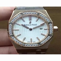 Audemars Piguet Royal Oak 67651 Ladies Rose Gold White Diamonds Bezel 