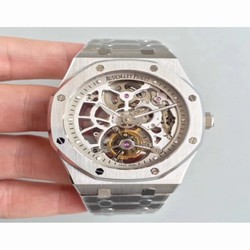 Audemars Piguet Royal Oak Tourbillon Extra-Plate Squelette 26518 JF Stainless Steel Silver Skeleton 