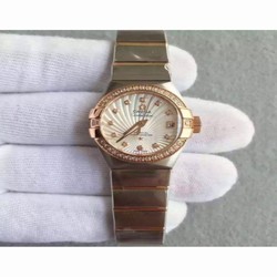 Omega Constellation Ladies 123.25.27.20.58.001 27MM EF Stainless Steel & Rose Gold White & Diamonds 