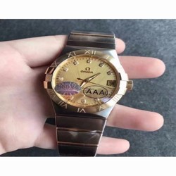 Omega Constellation 123.20.38.21.58.001 38MM V6 Stainless Steel & Yellow Gold Champagne & Diamonds 