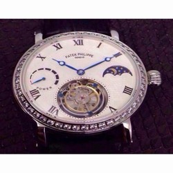 Patek Philippe Tourbillon Moonphase Power Reserve Stainless Steel Diamonds Bezel Swiss Tourbillon