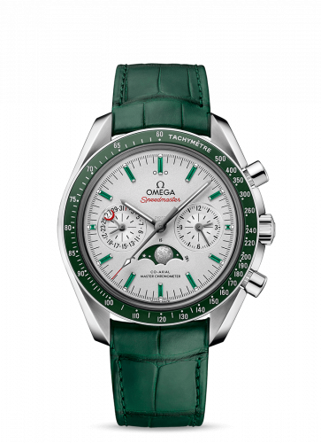 Omega Speedmaster Moonphase Chronograph Master Chronometer Platinum / Silver / Emerald 304.93.44.52.99.003