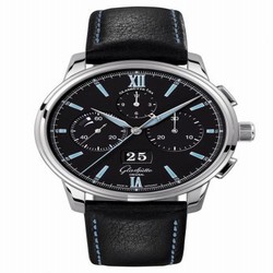 Glashutte Original Senator Chronograph Panorama Date Stainless Steel / Black / Calf / Pin 1-37-01-03-02-07