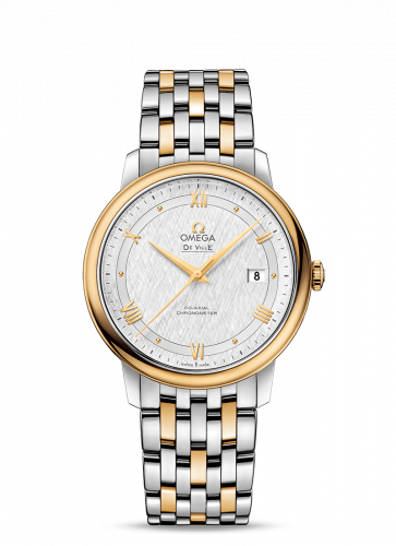 Omega De Ville Prestige Co-Axial 39.5 Stainless Steel / Yellow Gold / Vintage Silk Silver / Bracelet 424.20.40.20.02.001