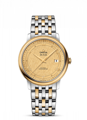 Omega De Ville Prestige Co-Axial 39.5 Stainless Steel / Yellow Gold / Vintage Champagne Silk / Bracelet 424.20.40.20.08.001