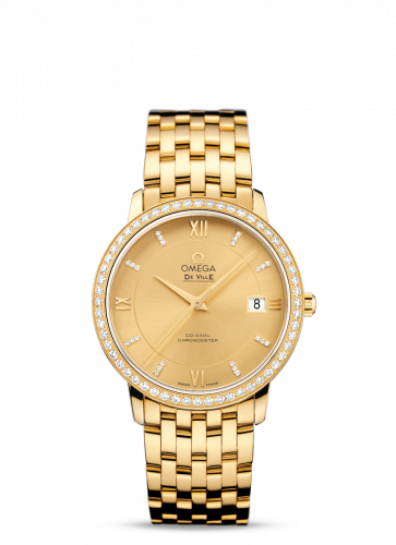 Omega De Ville Prestige Co-Axial 36.8 Yellow Gold / Champagne / Diamond / Bracelet 424.55.37.20.58.001