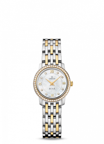 Omega De Ville Prestige Quartz 24.4 Stainless Steel / Yellow Gold / Diamond / MOP / Bracelet 424.25.24.60.55.001