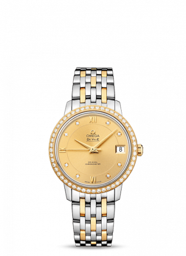 Omega De Ville Prestige Co-Axial 32.7 Stainless Steel / Yellow Gold / Diamond / Champagne / Bracelet 424.25.33.20.58.001