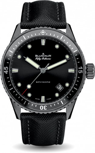 Blancpain Fifty Fathoms Bathyscaphe Ceramic / Black / Canvas 5000-0130-B52A