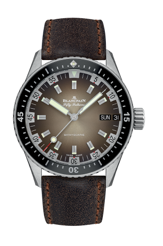 Blancpain Fifty Fathoms Bathygraphe Jour Date 70' Stainless Steel / Brown / Darkbrown Calf 5052-1110-063A