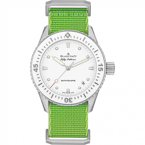 Blancpain Fifty Fathoms Bathyscaphe Stainless Steel / White / Green Nato 5100-1127-NAH