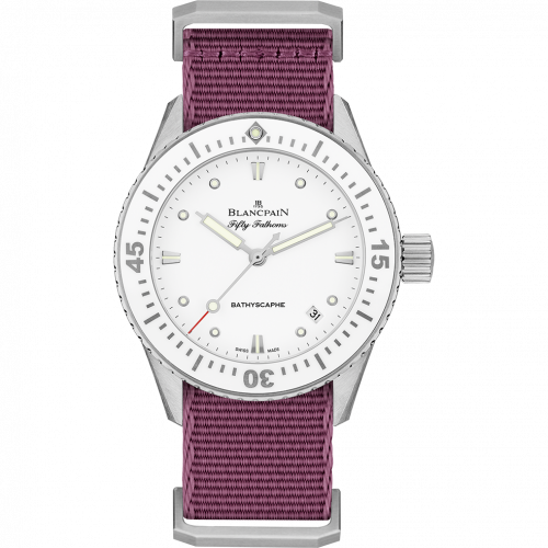 Blancpain Fifty Fathoms Bathyscaphe Stainless Steel / White / Bordeaux Nato 5100-1127-NAV