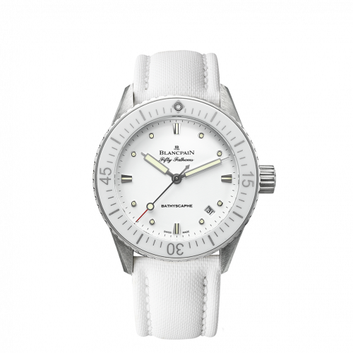 Blancpain Fifty Fathoms Bathyscaphe Stainless Steel / White / White Canvas 5100-1127-W52A