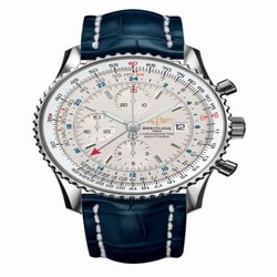 Breitling Navitimer World Stainless Steel / Silver / Croco / Pin A2432212/G571/746PA20BA.1