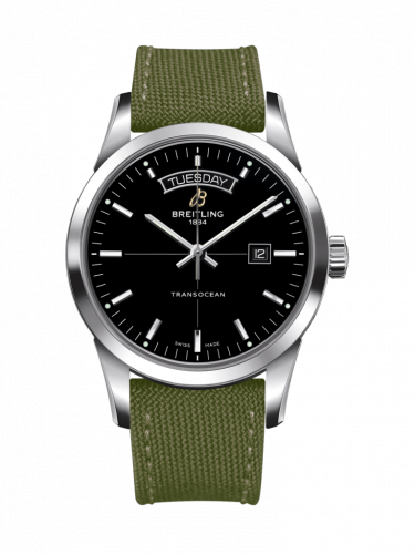 Breitling Transocean Day & Date Stainless Steel / Black / Military / Pin A4531012/BB69/106W/A20BA.1