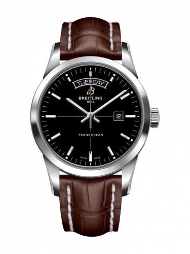 Breitling Transocean Day & Date Stainless Steel / Black / Croco / Pin A4531012/BB69/739P/A20BA.1
