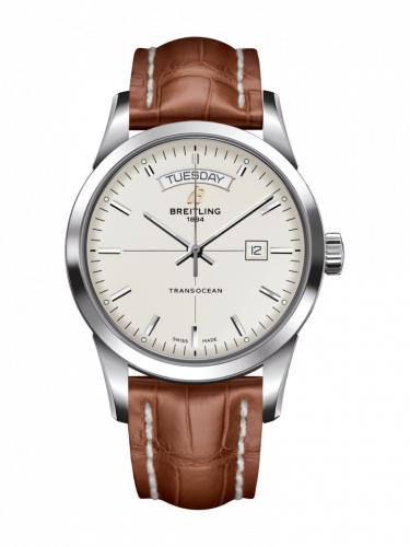 Breitling Transocean Day & Date Stainless Steel / Silver / Croco / Pin A4531012/G751/737P/A20BA.1