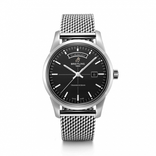 Breitling Transocean Day & Date Stainless Steel / Black / Milanese A45310121B1A1