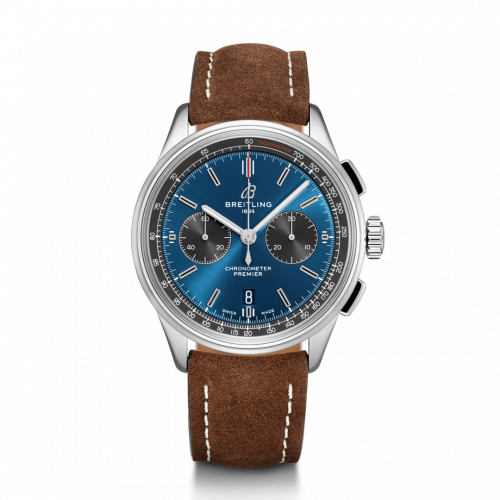 Breitling Premier B01 Chronograph 42 Stainless Steel / Blue / Brown Nubuck / Folding AB0118A61C1X1