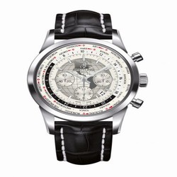 Breitling Transocean Chronograph Unitime Stainless Steel / Silver / Croco AB0510U0.A790.760P.