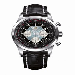 Breitling Transocean Chronograph Unitime Stainless Steel / Black / Croco AB0510U4.BB62.760P