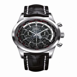 Breitling Transocean Chronograph Unitime Stainless Steel / Black / Croco AB0510U4.BE84.760P